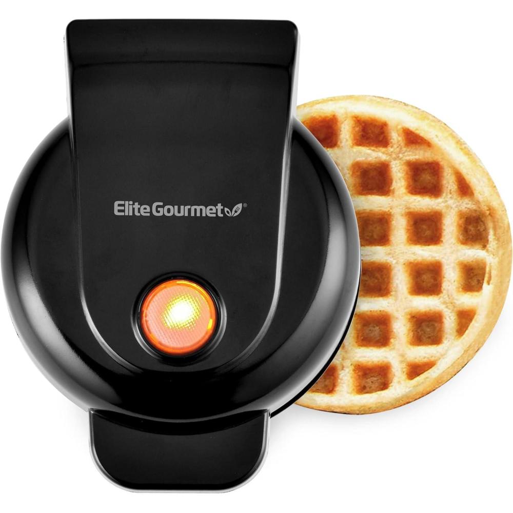 image:imageElite Gourmet EWM013B Electric Nonstick Mini Waffle Maker with 5inch cooking surface Belgian Waffles Compact Design Hash Browns Keto Snacks Sandwich Eggs Easy to Clean BlackBlack