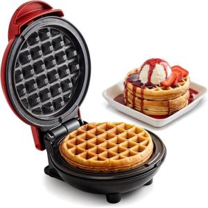 Elite Gourmet EWM015R# Electric Nonstick 4.5-inch Mini Waffle Maker, Belgian Waffles, Compact Design, Hash Browns, Keto, Snacks, Sandwich, Eggs, Easy to Clean, Red(Red)