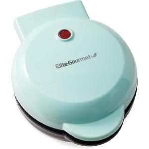 Elite Gourmet EWM015R# Electric Nonstick 4.5-inch Mini Waffle Maker, Belgian Waffles, Compact Design, Hash Browns, Keto, Snacks, Sandwich, Eggs, Easy to Clean, Red(Blue)