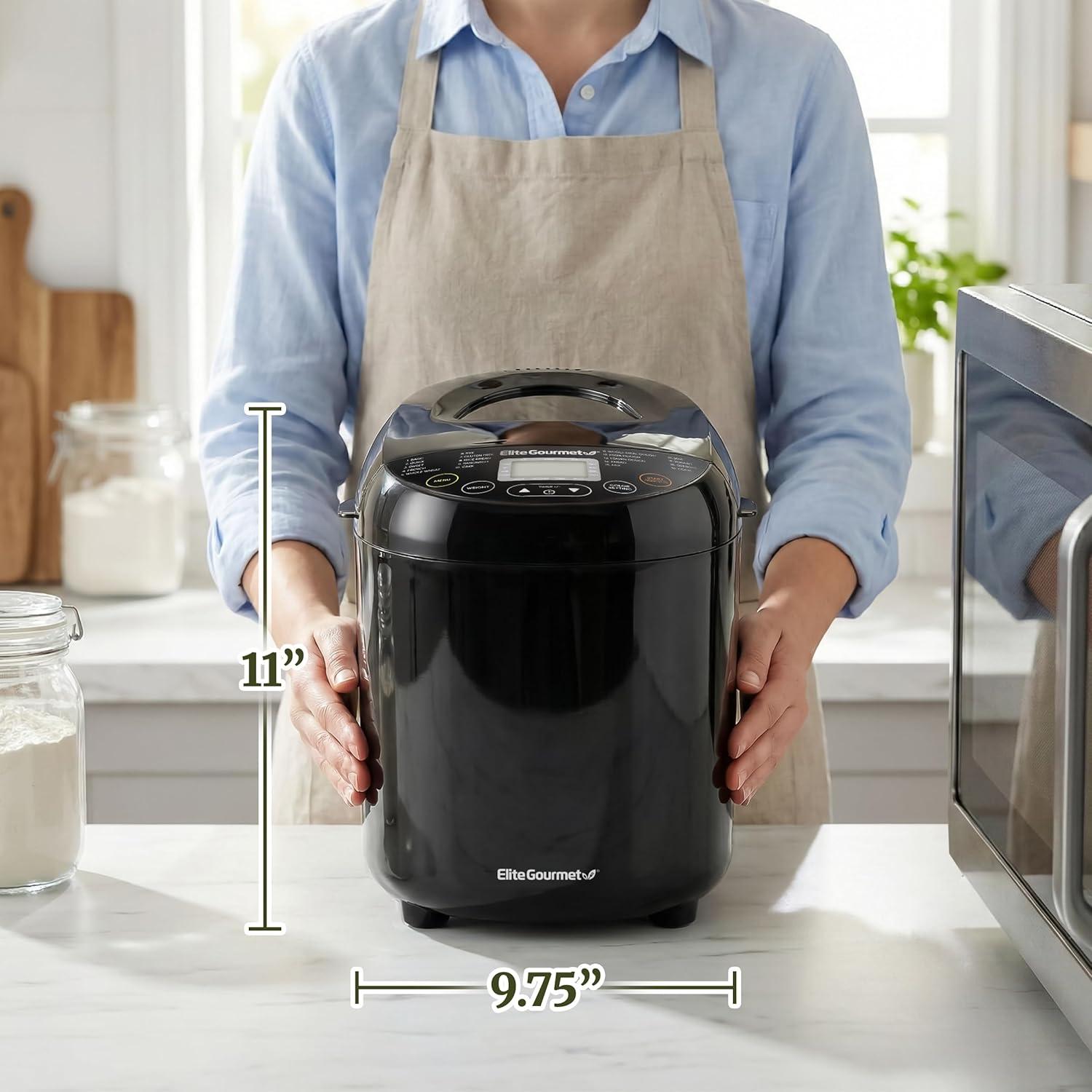 image:imageElite Gourmet Programmable 2Lb Bread Maker PFAS Free Ceramic Ceralast Pan Touch Screen Control Panel 19 Functions Gluten Free White Wheat Rye amp More 3 Loaf Sizes Stainless SteelBlack