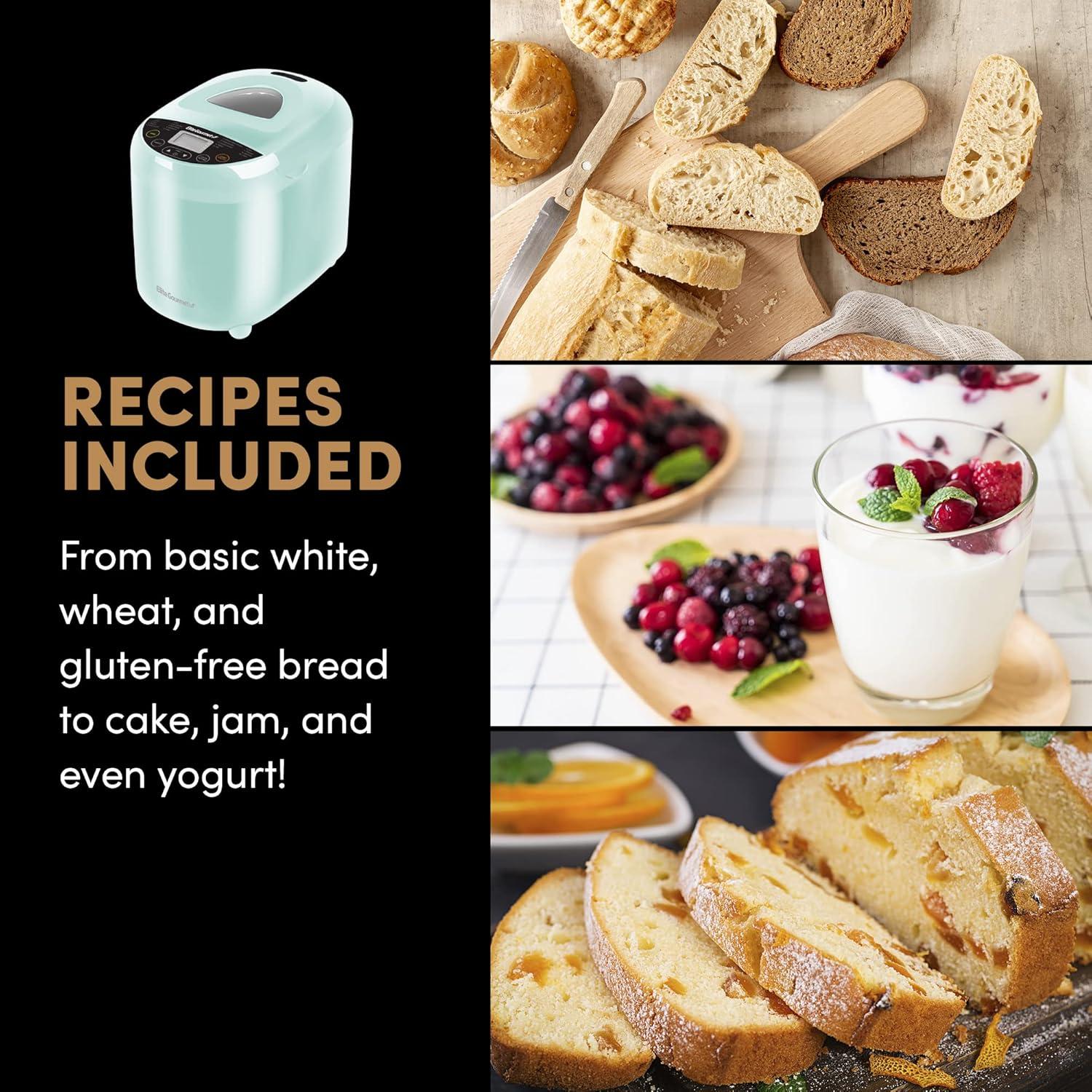 image:imageElite Gourmet Programmable Bread Maker with PFASFree CERALAST Ceramic Pan 2 lb Loaf 19 Presets incl GlutenFree 3 Sizes Delay Timer Steel GrayMint