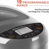 Elite Gourmet Programmable Bread Maker with PFAS-Free CERALAST™ Ceramic Pan, 2 lb Loaf, 19 Presets incl. Gluten-Free, 3 Sizes, Delay Timer, Steel Gray(Steel Gray)