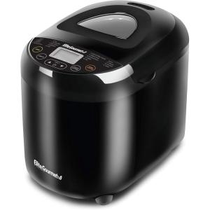 Elite Gourmet Programmable 2-Lb Bread Maker, PFAS Free Ceramic Ceralast™ Pan, Touch Screen Control Panel, 19 Functions, Gluten Free, White, Wheat, Rye & More, 3 Loaf Sizes, Stainless Steel(Black)