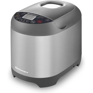 Elite Gourmet Programmable Bread Maker with PFAS-Free CERALAST™ Ceramic Pan, 2 lb Loaf, 19 Presets incl. Gluten-Free, 3 Sizes, Delay Timer, Steel Gray(Stainless Steel)