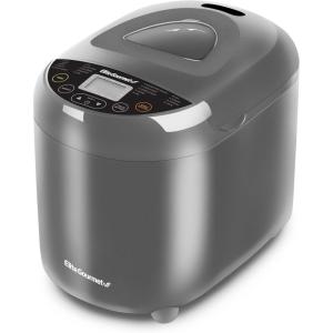 Elite Gourmet Programmable Bread Maker with PFAS-Free CERALAST™ Ceramic Pan, 2 lb Loaf, 19 Presets incl. Gluten-Free, 3 Sizes, Delay Timer, Steel Gray(Steel Gray)
