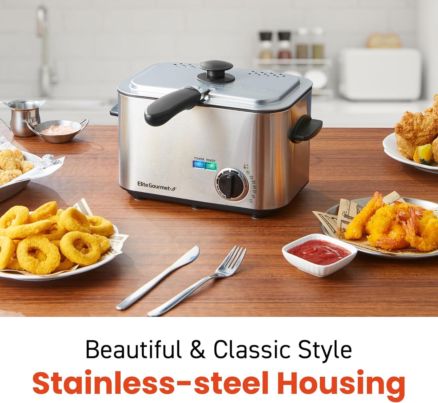 image:imageElite Gourmet EDF1116 Electric 12 Qt 48 Cup Oil Capacity Deep Fryer Adjustable Temperature Removable Basket Lid with CoolTouch Knob Stainless Steel12 Qt 48 Cup