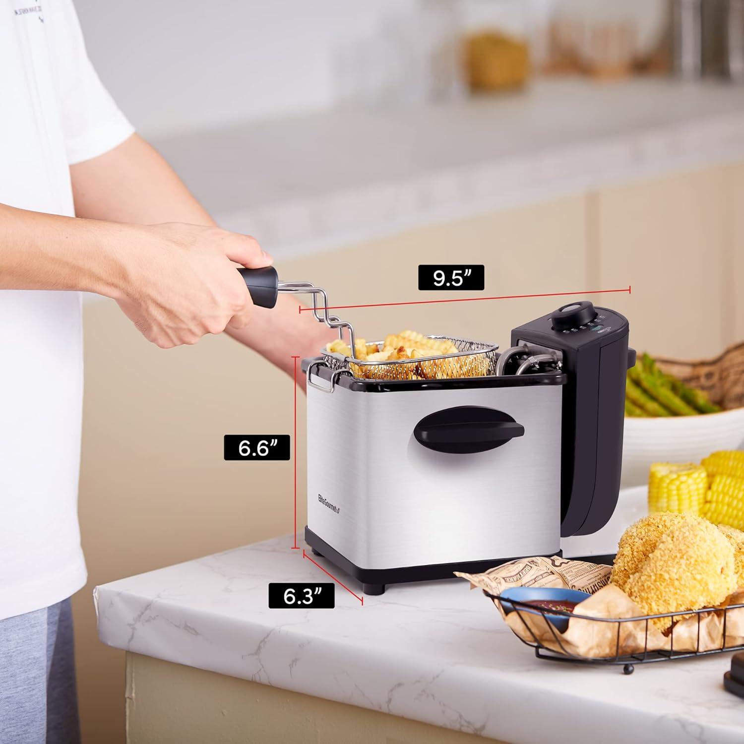 image:imageElite Gourmet EDF1607 800Watt Mesh Basket 16 Quart 65 Cup Oil Capacity Electric Immersion Deep Fryer with Temperature Knob and Lid with View Window stainless steelStainless Steel
