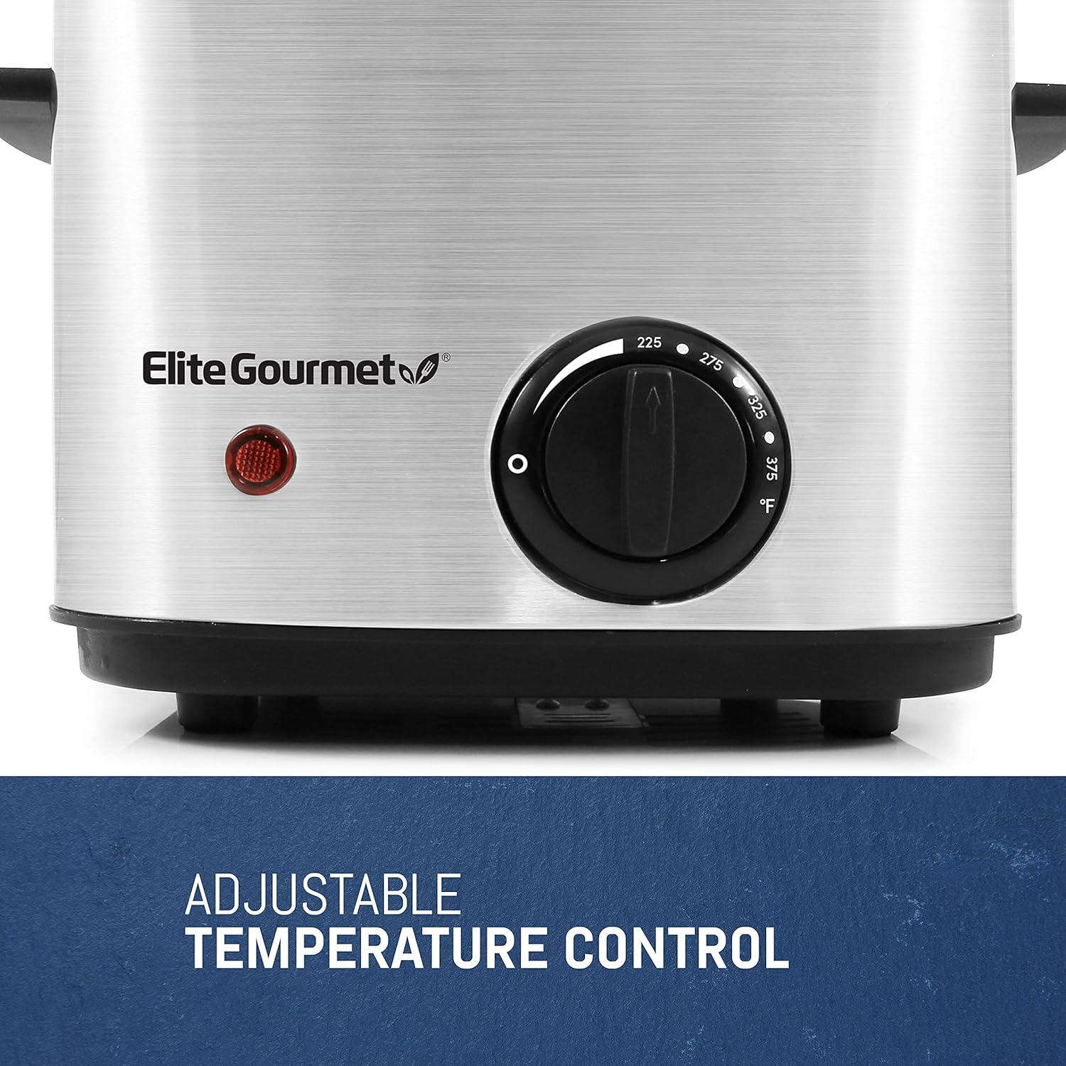 image:imageElite Gourmet EDF1607 800Watt Mesh Basket 16 Quart 65 Cup Oil Capacity Electric Immersion Deep Fryer with Temperature Knob and Lid with View Window stainless steelStainless Steel and Black