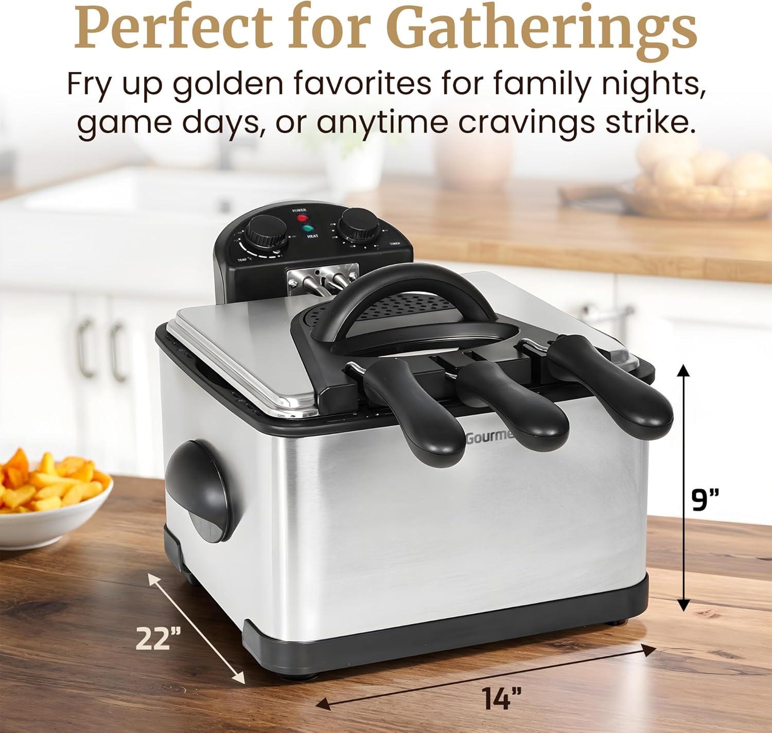 image:imageElite Gourmet EDF401TX 1700Watt Triple Basket Electric Deep Fryer with Timer and Temperature Knobs and Odor Free Filter 42L 18Cup BlackBlack
