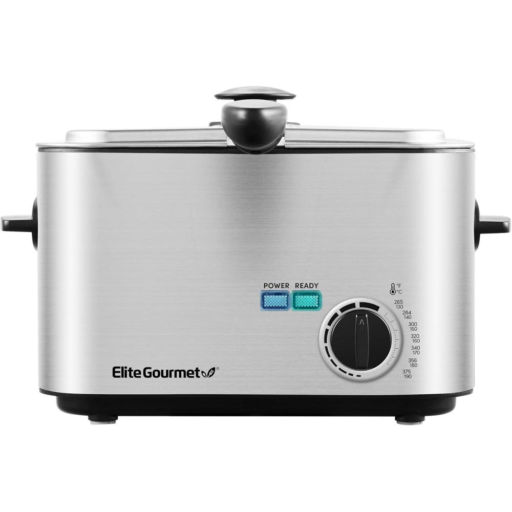 image:imageElite Gourmet EDF1116 Electric 12 Qt  48 Cup Oil Capacity Deep Fryer Adjustable Temperature Removable Basket Lid with CoolTouch Knob Stainless Steel12 Qt  48 Cup