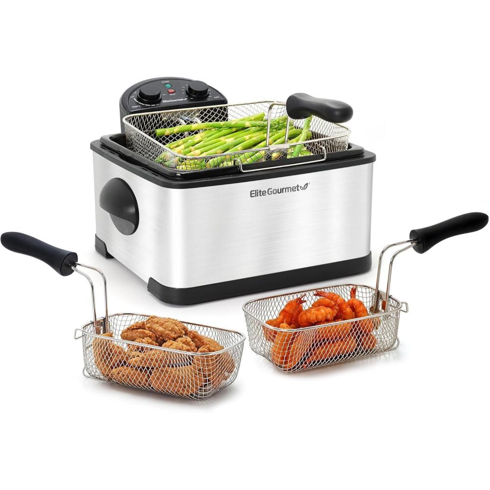 image:imageElite Gourmet EDF401TX 1700Watt Triple Basket Electric Deep Fryer with Timer and Temperature Knobs and Odor Free Filter 42L 18Cup BlackBlack
