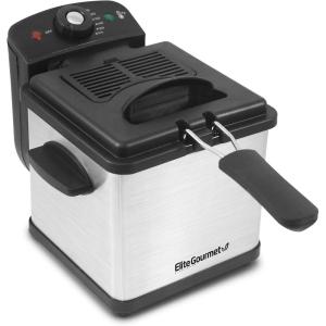 Elite Gourmet EDF-1607 800-Watt Mesh Basket 1.6 Quart / 6.5 Cup Oil Capacity, Electric Immersion Deep Fryer with Temperature Knob and Lid with View Window, stainless steel(Stainless Steel)