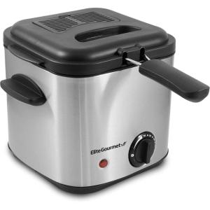 Elite Gourmet EDF-1607 800-Watt Mesh Basket 1.6 Quart / 6.5 Cup Oil Capacity, Electric Immersion Deep Fryer with Temperature Knob and Lid with View Window, stainless steel(Stainless Steel and Black)