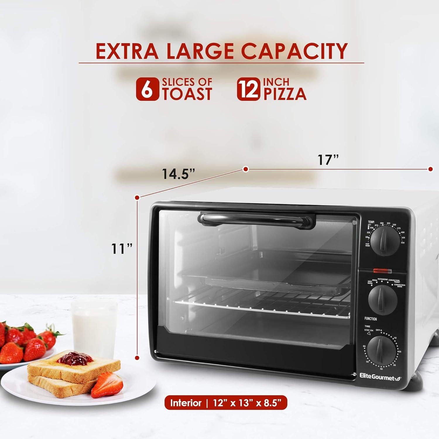 image:imageElite Gourmet ETO4524 45L Countertop Convection Toaster Oven French Doors Adjustable Temperature amp Timer Bake Roast Broil Toast Includes Baking Pan Rack Rotisserie Stainless Steel6Slice 23L