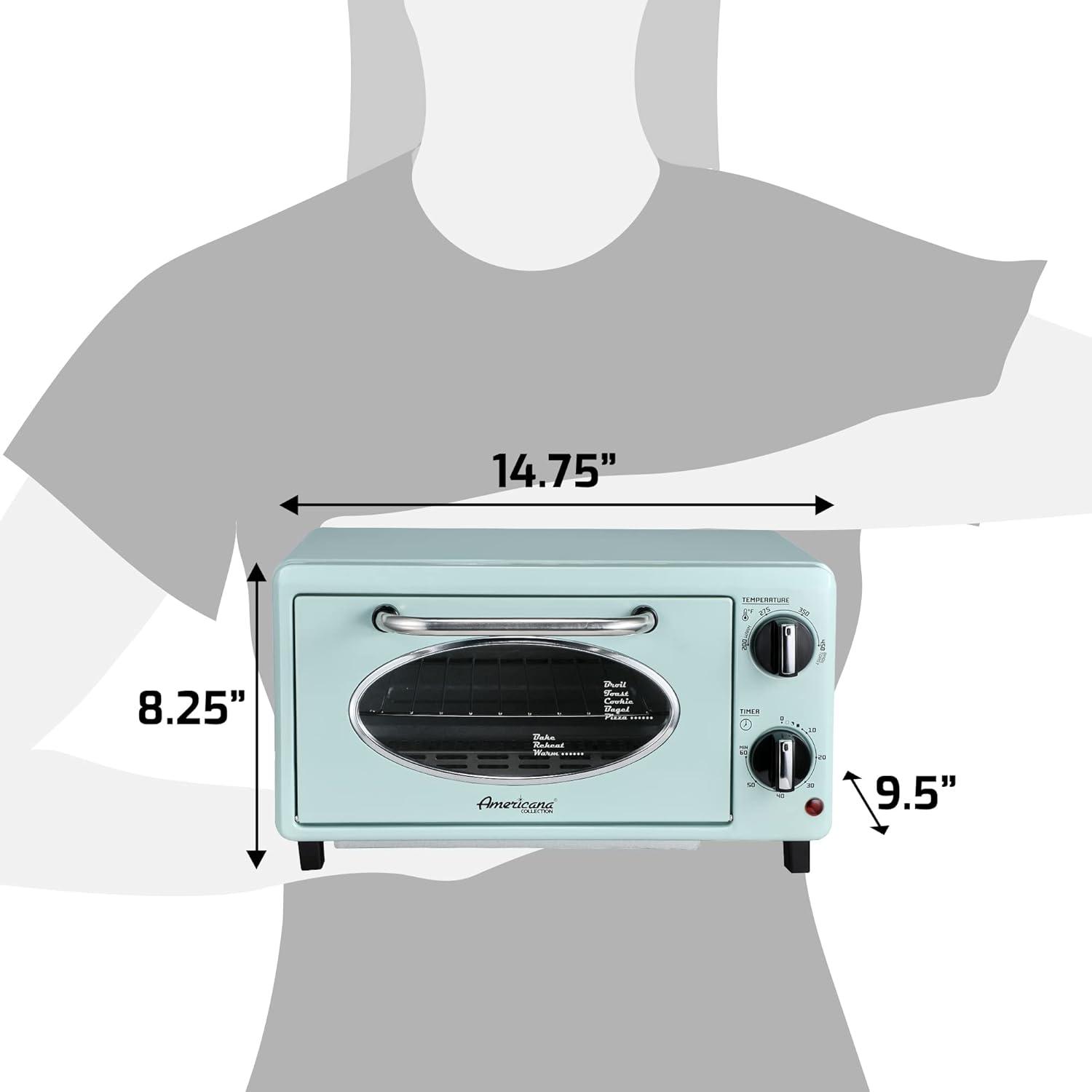 image:imageElite Gourmet by Maximatic Americana Collection ETO147M Diner 50s Retro Countertop Toaster oven Bake Toast Fits 8 Pizza Temperature Control amp Adjustable 60Minute Timer 1000W 2 Slice Mint2 Slice 10L