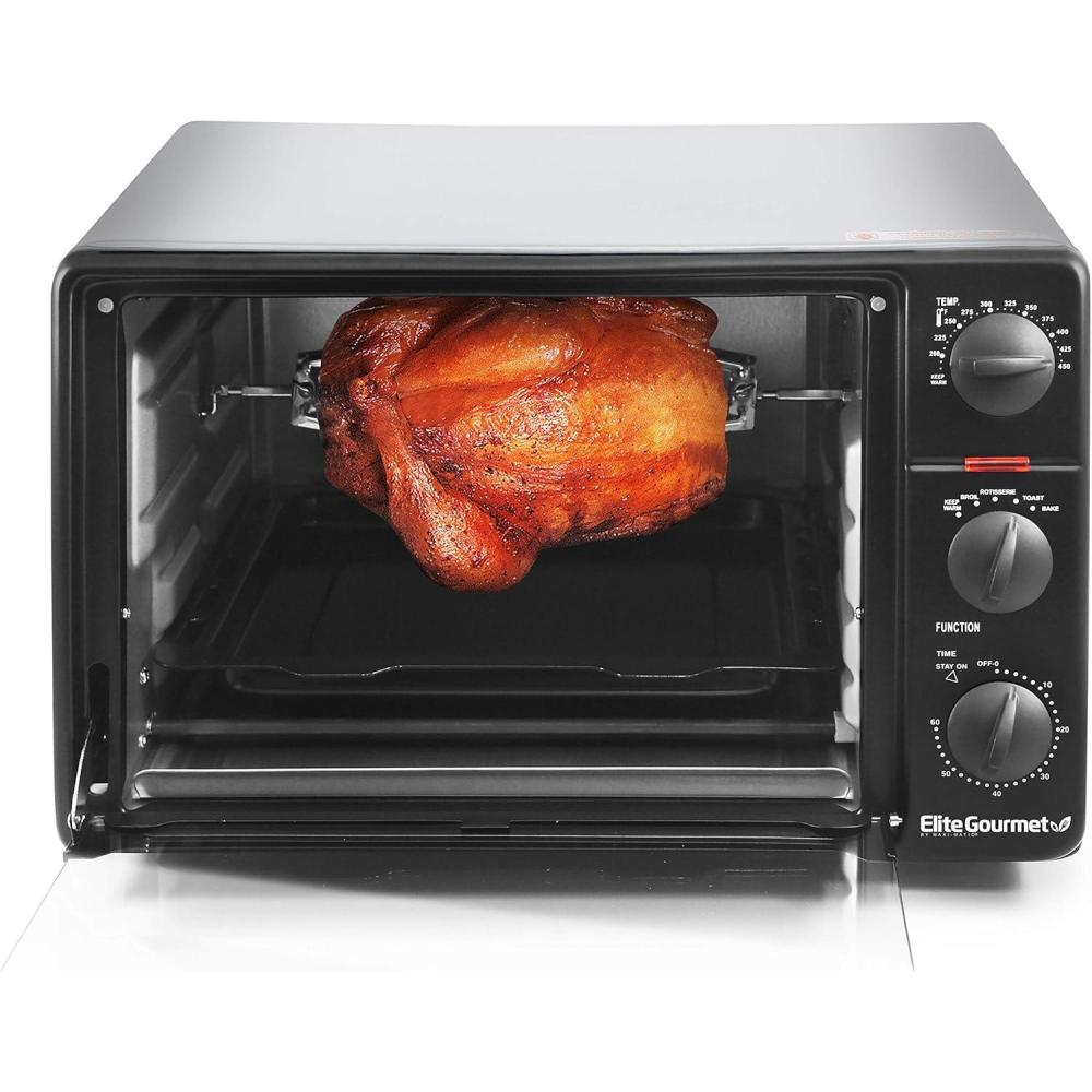 image:imageElite Gourmet ETO4524 45L Countertop Convection Toaster Oven French Doors Adjustable Temperature amp Timer Bake Roast Broil Toast Includes Baking Pan Rack Rotisserie Stainless Steel6Slice  23L