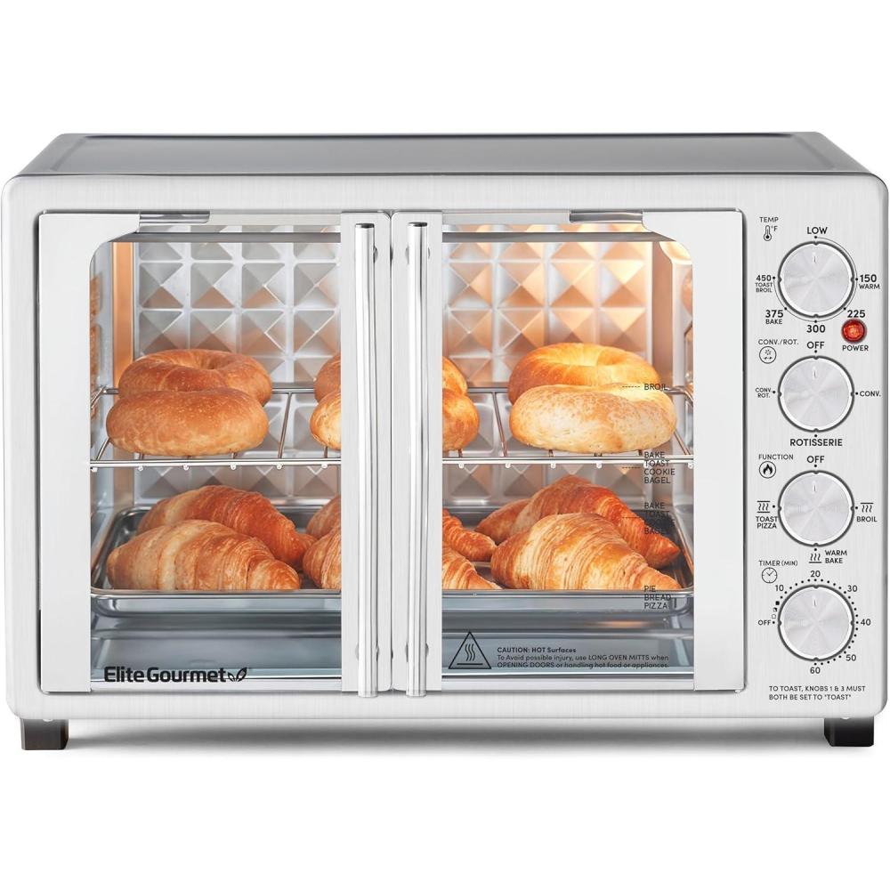 image:imageElite Gourmet ETO4524 45L Countertop Convection Toaster Oven French Doors Adjustable Temperature amp Timer Bake Roast Broil Toast Includes Baking Pan Rack Rotisserie Stainless Steel12Slice 45L