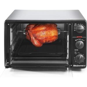 Elite Gourmet ETO4524 45L Countertop Convection Toaster Oven, French Doors, Adjustable Temperature & Timer, Bake, Roast, Broil, Toast, Includes Baking Pan, Rack, Rotisserie, Stainless Steel(6-Slice  23L)