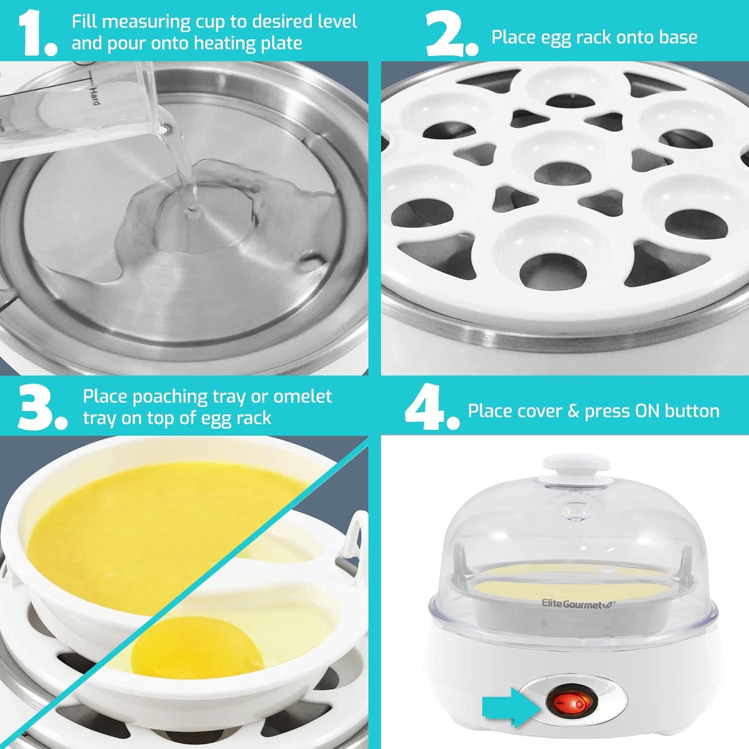 image:imageElite Gourmet EGC007CHC Rapid Egg Cooker 7 EasyToPeel Hard Medium Soft Boiled Eggs Poacher Omelet Maker Auto ShutOff Alarm 16Recipe Booklet Charcoal GreyClassic White