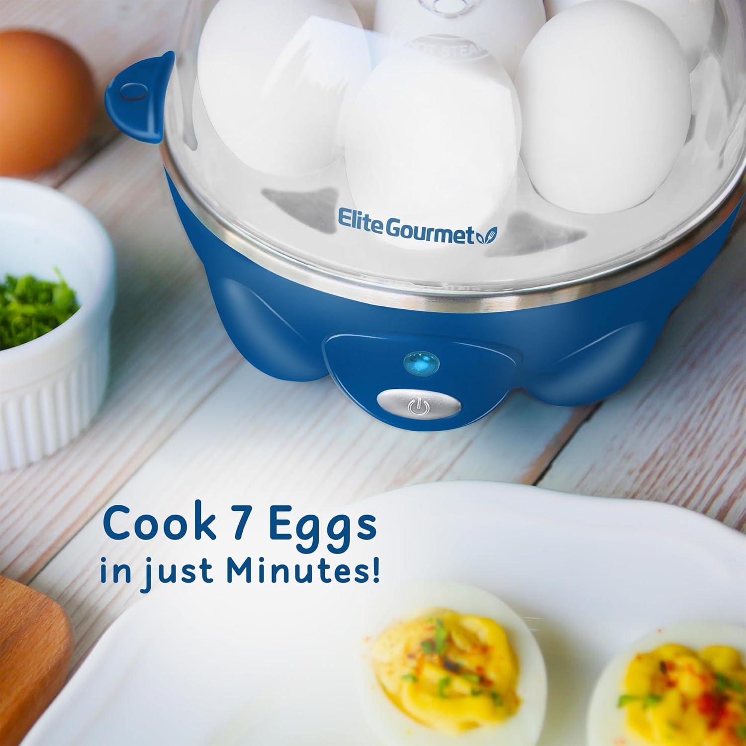 image:imageElite Gourmet EGC700P Rapid Egg Cooker 7 EasyToPeel Hard Medium Soft Boiled Eggs Poacher Omelet Maker Auto ShutOff Alarm 16Recipe Booklet BPAFree EggplantOcean