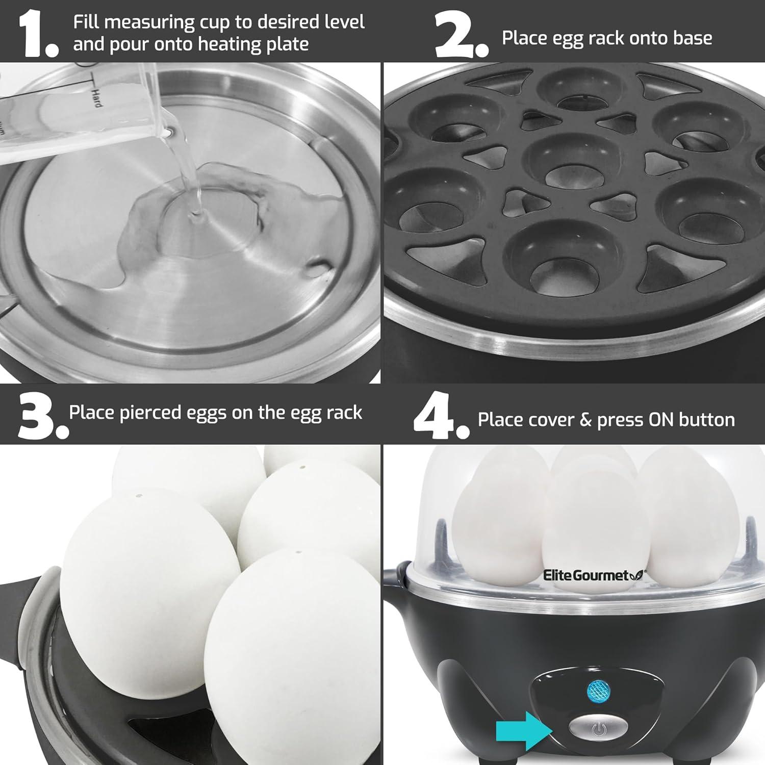 image:imageElite Gourmet EGC700P Rapid Egg Cooker 7 EasyToPeel Hard Medium Soft Boiled Eggs Poacher Omelet Maker Auto ShutOff Alarm 16Recipe Booklet BPAFree EggplantAsh