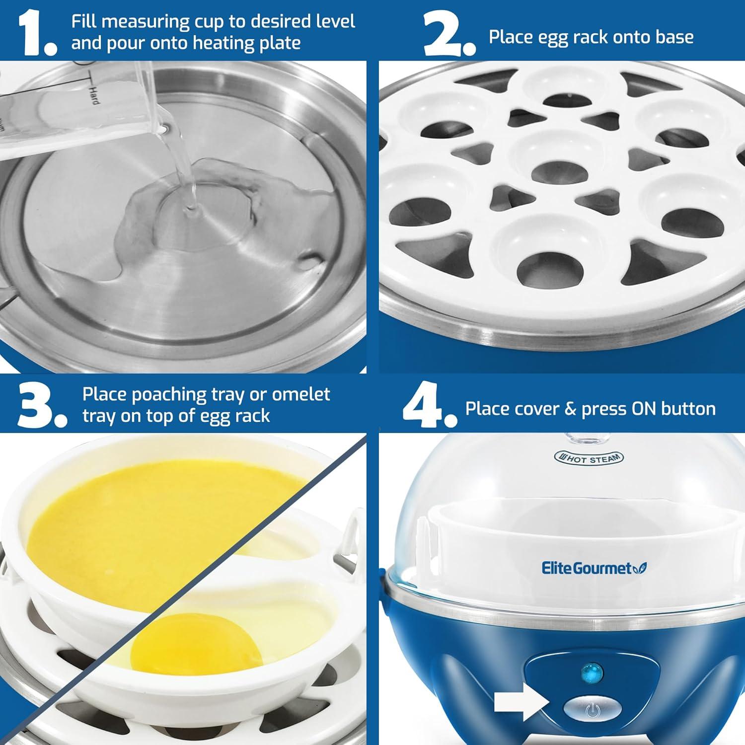 image:imageElite Gourmet EGC700P Rapid Egg Cooker 7 EasyToPeel Hard Medium Soft Boiled Eggs Poacher Omelet Maker Auto ShutOff Alarm 16Recipe Booklet BPAFree EggplantOcean