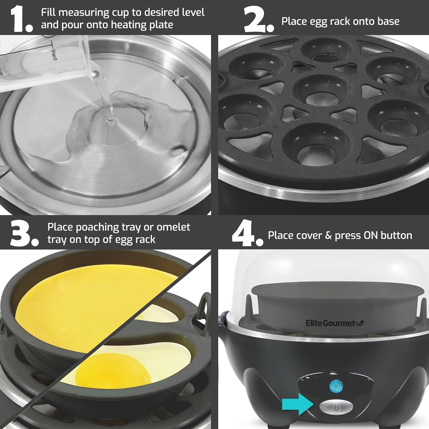 image:imageElite Gourmet EGC700P Rapid Egg Cooker 7 EasyToPeel Hard Medium Soft Boiled Eggs Poacher Omelet Maker Auto ShutOff Alarm 16Recipe Booklet BPAFree EggplantAsh