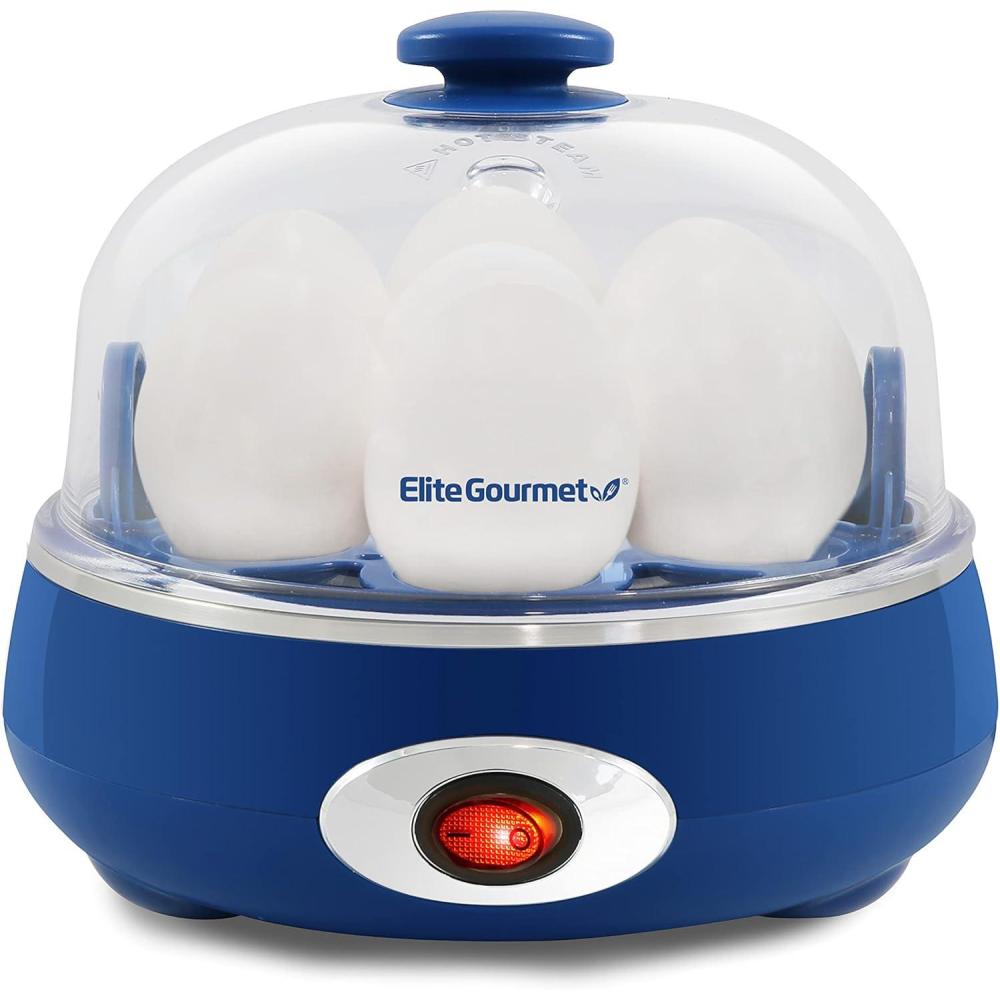 image:imageElite Gourmet EGC007CHC Rapid Egg Cooker 7 EasyToPeel Hard Medium Soft Boiled Eggs Poacher Omelet Maker Auto ShutOff Alarm 16Recipe Booklet Charcoal GreyBlue Grey