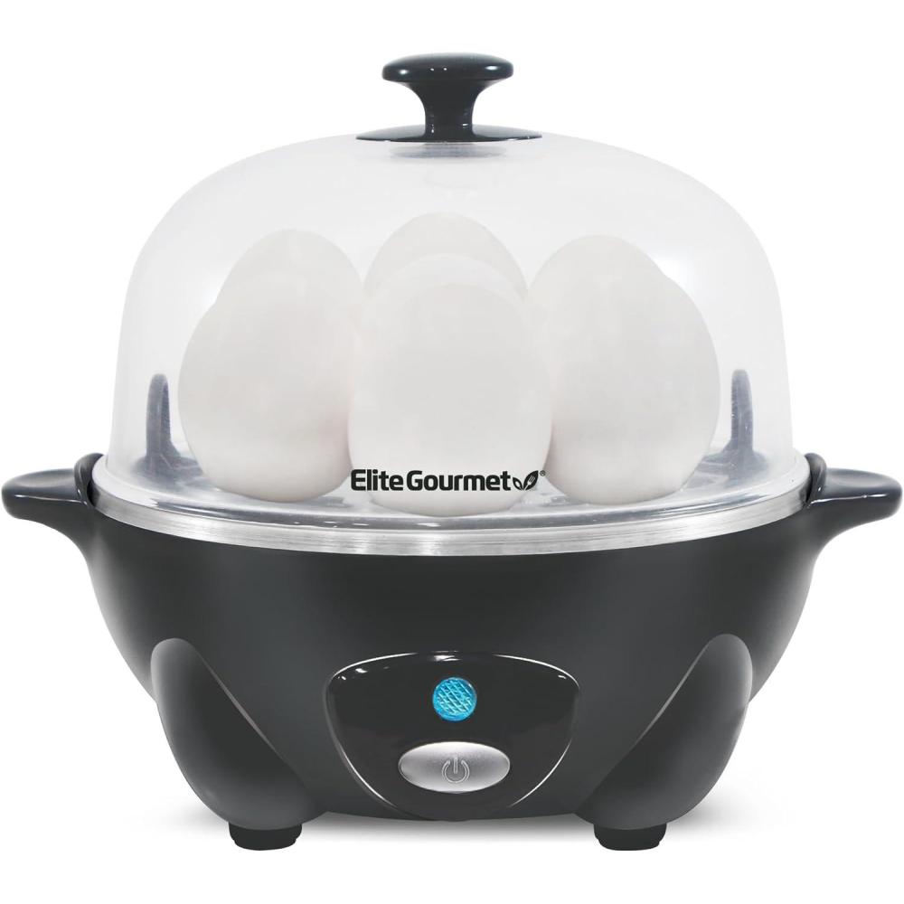 image:imageElite Gourmet EGC700P Rapid Egg Cooker 7 EasyToPeel Hard Medium Soft Boiled Eggs Poacher Omelet Maker Auto ShutOff Alarm 16Recipe Booklet BPAFree EggplantAsh
