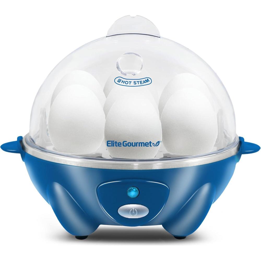 image:imageElite Gourmet EGC700P Rapid Egg Cooker 7 EasyToPeel Hard Medium Soft Boiled Eggs Poacher Omelet Maker Auto ShutOff Alarm 16Recipe Booklet BPAFree EggplantOcean