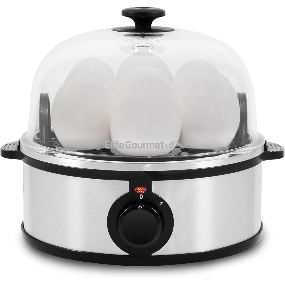 image:imageElite Gourmet EGC700P Rapid Egg Cooker 7 EasyToPeel Hard Medium Soft Boiled Eggs Poacher Omelet Maker Auto ShutOff Alarm 16Recipe Booklet BPAFree EggplantStainless Steel