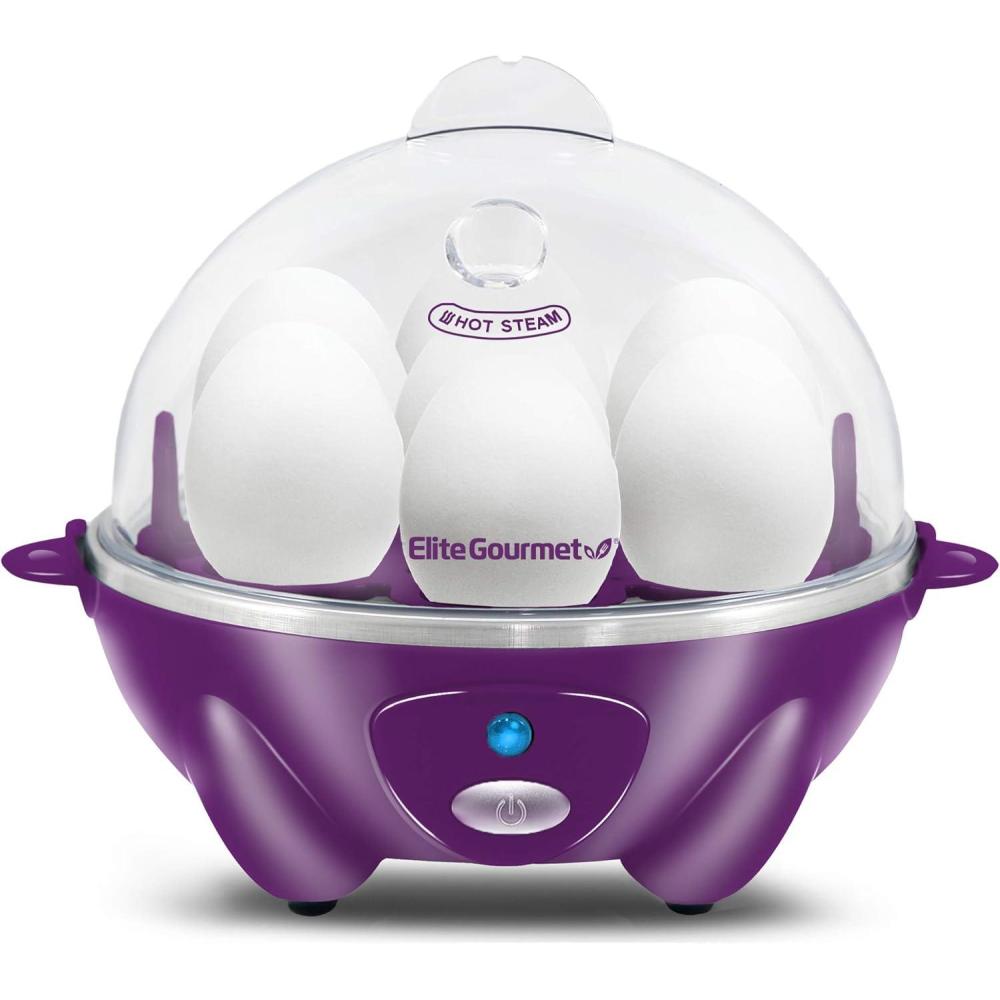 image:imageElite Gourmet EGC700P Rapid Egg Cooker 7 EasyToPeel Hard Medium Soft Boiled Eggs Poacher Omelet Maker Auto ShutOff Alarm 16Recipe Booklet BPAFree EggplantEggplant