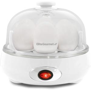 Elite Gourmet EGC007CHC# Rapid Egg Cooker, 7 Easy-To-Peel, Hard, Medium, Soft Boiled Eggs, Poacher, Omelet Maker, Auto Shut-Off, Alarm, 16-Recipe Booklet, Charcoal Grey(Classic White)