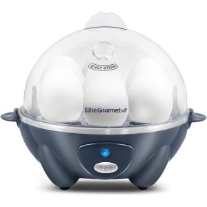 Elite Gourmet EGC700P# Rapid Egg Cooker, 7 Easy-To-Peel, Hard, Medium, Soft Boiled Eggs, Poacher, Omelet Maker, Auto Shut-Off, Alarm, 16-Recipe Booklet, BPA-Free, Eggplant(Steel Blue)