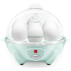 Elite Gourmet EGC700P# Rapid Egg Cooker, 7 Easy-To-Peel, Hard, Medium, Soft Boiled Eggs, Poacher, Omelet Maker, Auto Shut-Off, Alarm, 16-Recipe Booklet, BPA-Free, Eggplant(Mint)