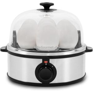 Elite Gourmet EGC700P# Rapid Egg Cooker, 7 Easy-To-Peel, Hard, Medium, Soft Boiled Eggs, Poacher, Omelet Maker, Auto Shut-Off, Alarm, 16-Recipe Booklet, BPA-Free, Eggplant(Stainless Steel)