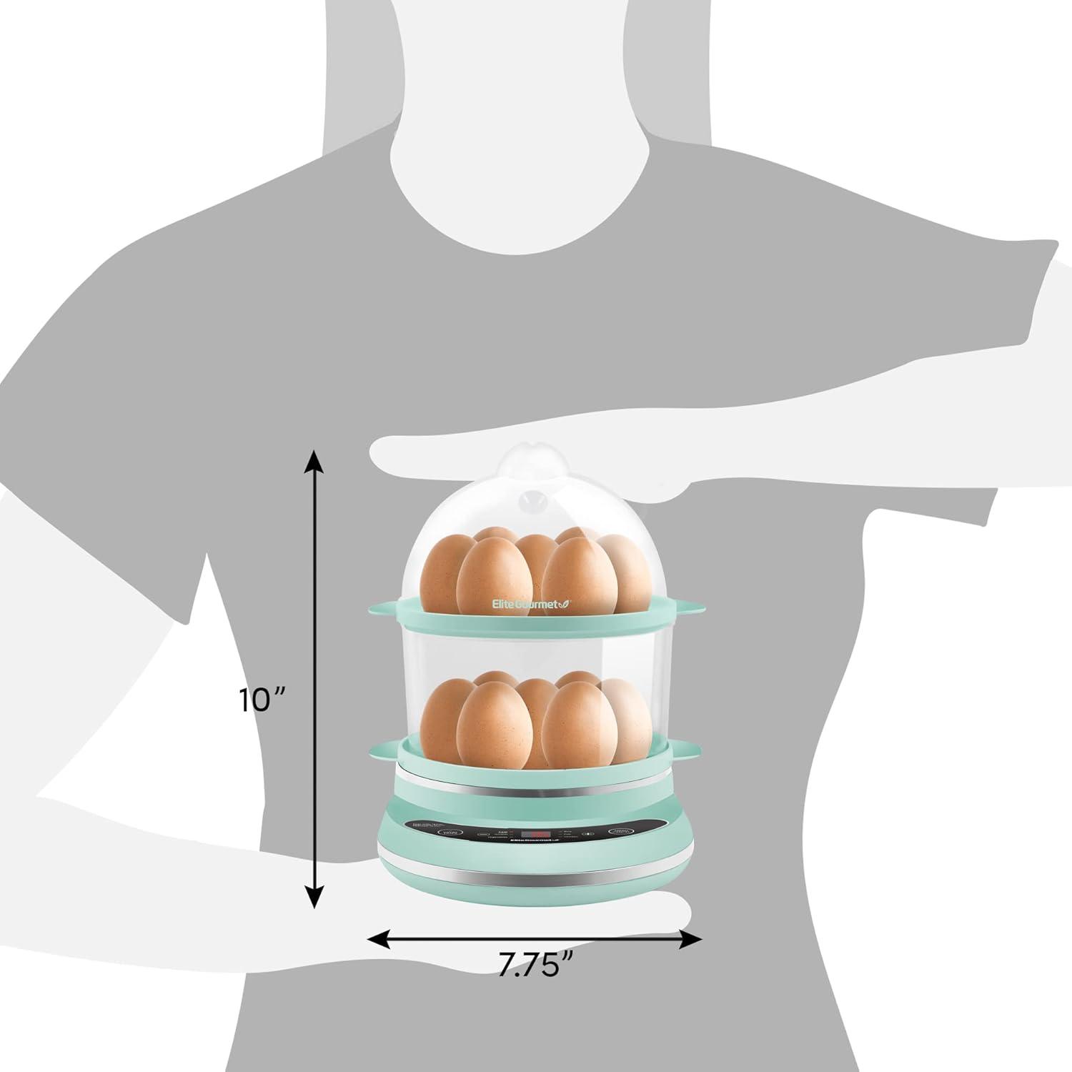 image:imageElite Gourmet EGC314CB Digital Easy Egg Cooker Food Steamer Poacher Omelet Soft Medium HardBoiled Egg with 6 Programmed Preset Functions 2Tiers Measuring Cup 14 egg capacity BlackMint