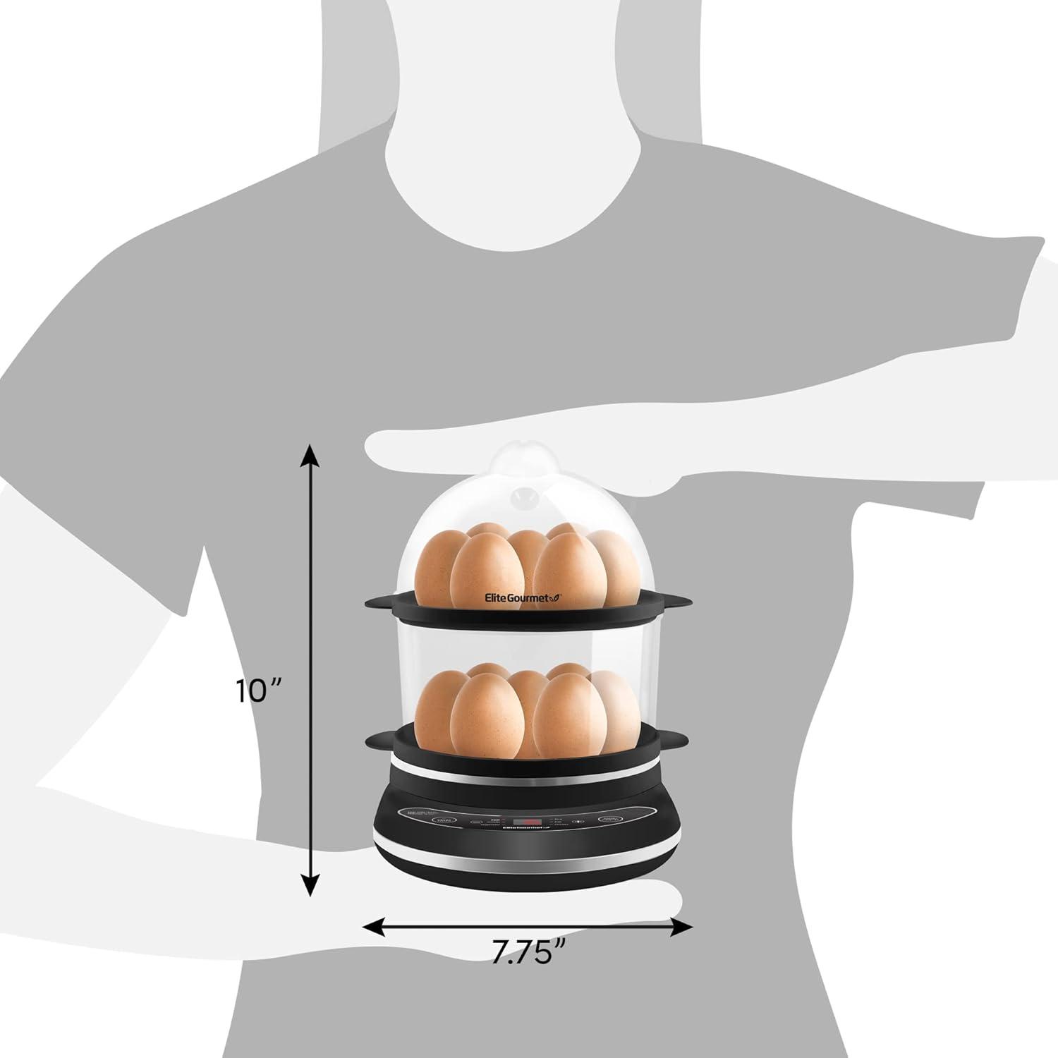 image:imageElite Gourmet EGC314CB Digital Easy Egg Cooker Food Steamer Poacher Omelet Soft Medium HardBoiled Egg with 6 Programmed Preset Functions 2Tiers Measuring Cup 14 egg capacity BlackBlack
