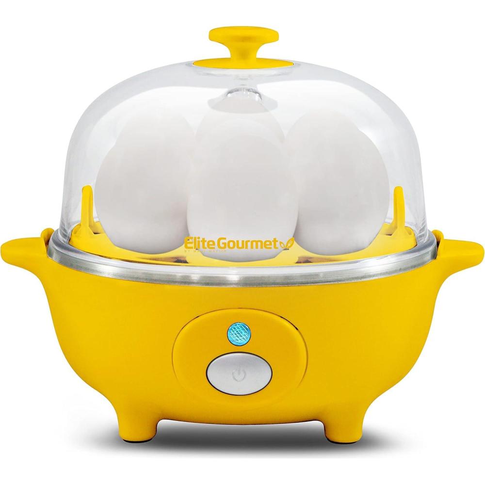 image:imageElite Gourmet EGC007B Rapid Egg Cooker 7 EasyToPeel Hard Medium Soft Boiled Eggs Poacher Omelet Maker Auto ShutOff Alarm 16Recipe Booklet BlackYellow