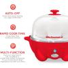 Elite Gourmet EGC-007B# Rapid Egg Cooker, 7 Easy-To-Peel, Hard, Medium, Soft Boiled Eggs, Poacher, Omelet Maker, Auto Shut-Off, Alarm, 16-Recipe Booklet, Black(Red)