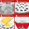 Elite Gourmet EGC-007B# Rapid Egg Cooker, 7 Easy-To-Peel, Hard, Medium, Soft Boiled Eggs, Poacher, Omelet Maker, Auto Shut-Off, Alarm, 16-Recipe Booklet, Black(Red)