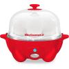 Elite Gourmet EGC-007B# Rapid Egg Cooker, 7 Easy-To-Peel, Hard, Medium, Soft Boiled Eggs, Poacher, Omelet Maker, Auto Shut-Off, Alarm, 16-Recipe Booklet, Black(Red)