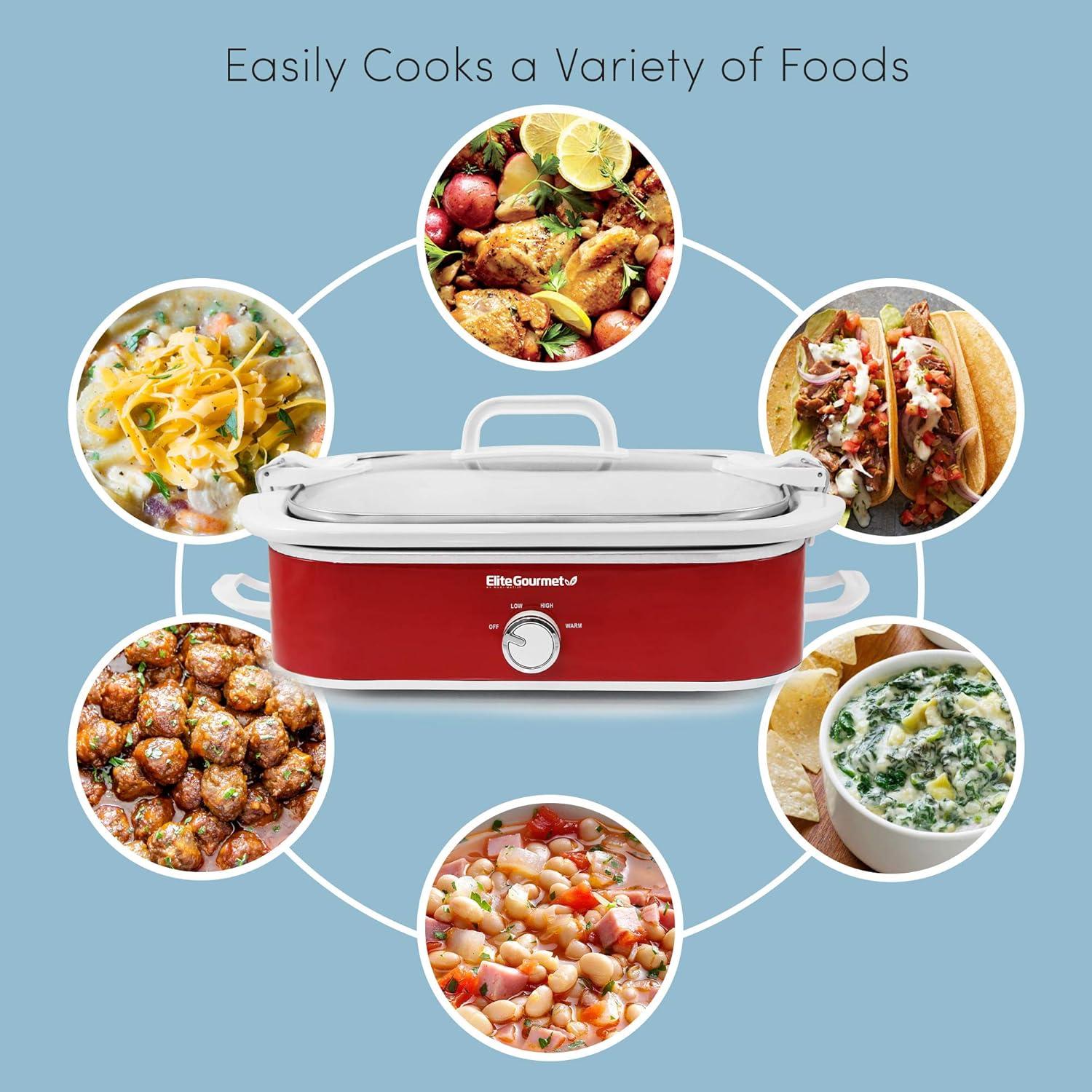 image:imageElite Gourmet MST5240 Casserole Crock Slow Cooker Locking Lid Adjustable Temperature Keep Warm Oven amp DishwasherSafe Casserole Pan 35Qt Capacity RedRed