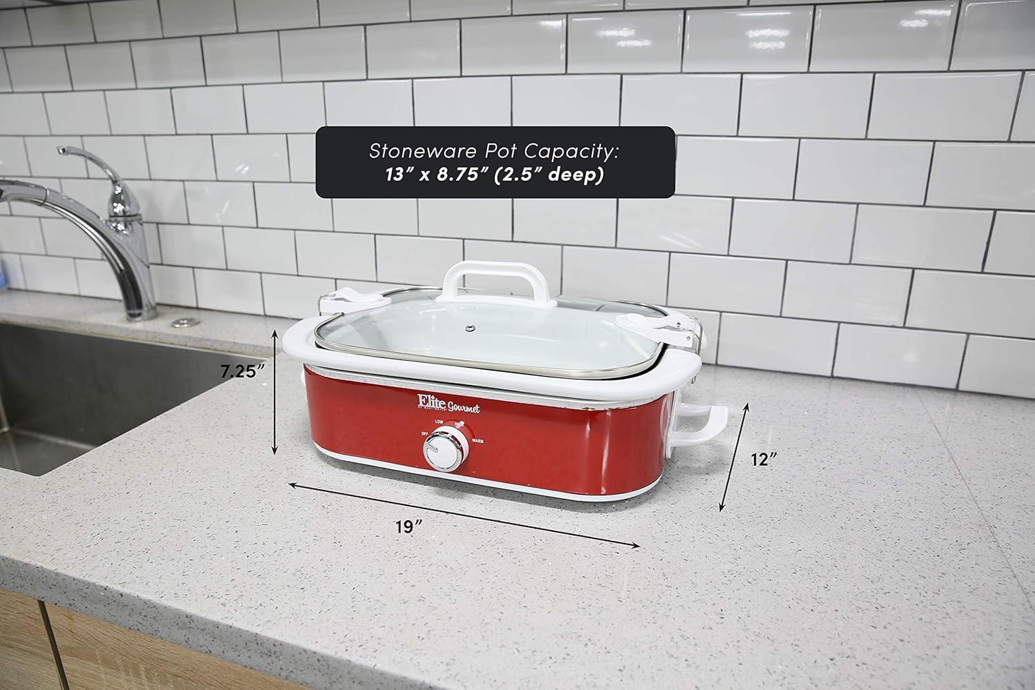 image:imageElite Gourmet MST5240 Casserole Crock Slow Cooker Locking Lid Adjustable Temperature Keep Warm Oven amp DishwasherSafe Casserole Pan 35Qt Capacity RedRed