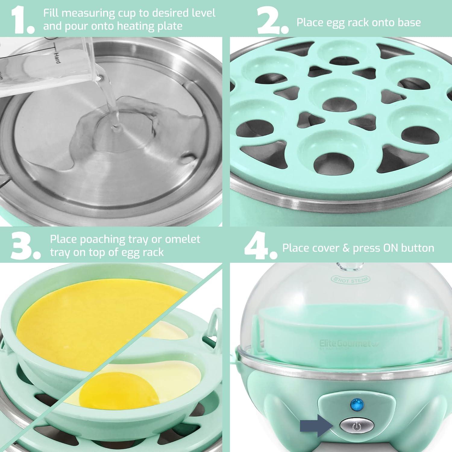 image:imageElite Gourmet EGC700M Rapid Egg Cooker 7 EasyToPeel Hard Medium Soft Boiled Eggs Poacher Omelet Maker Auto ShutOff Alarm 16Recipe Booklet BPAFree Seafoam 7 EggSeafoam