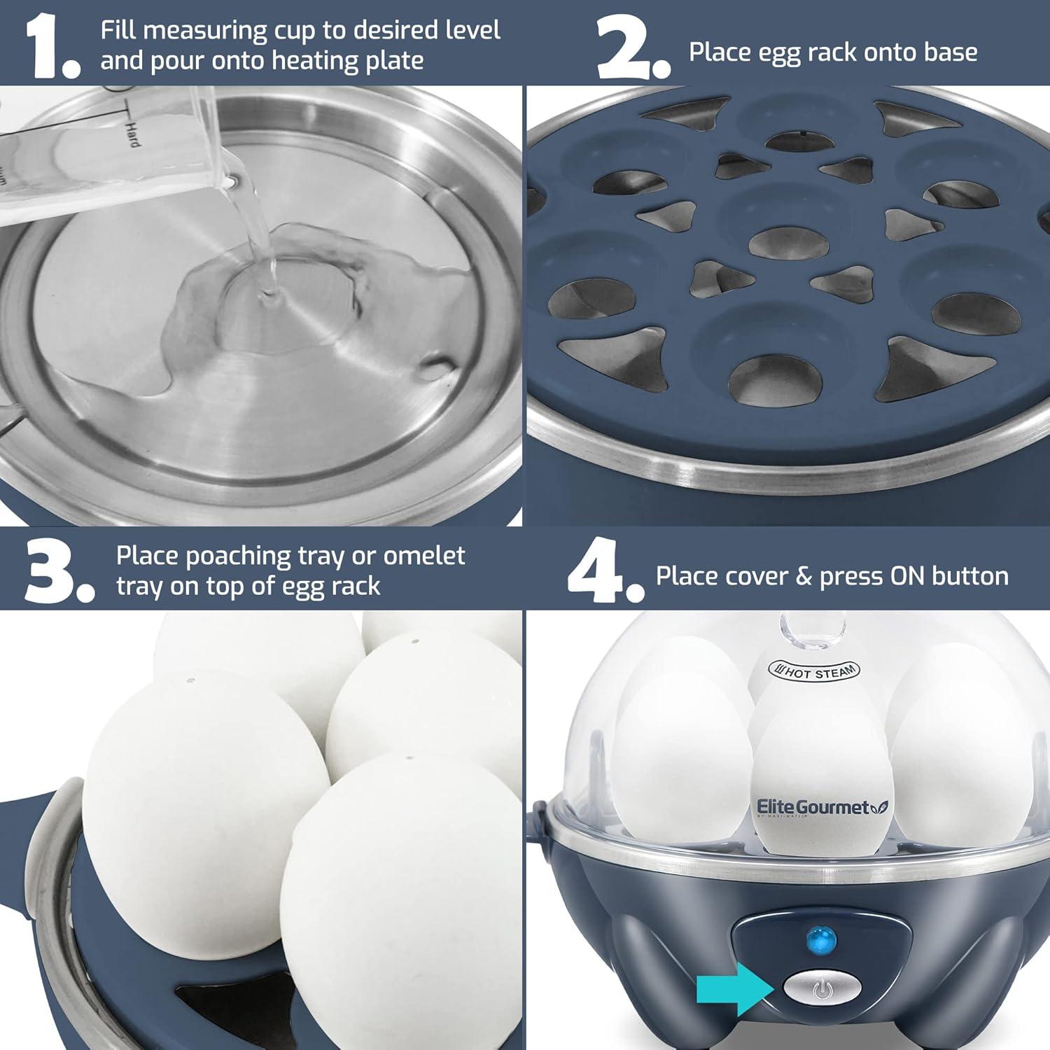image:imageElite Gourmet EGC700M Rapid Egg Cooker 7 EasyToPeel Hard Medium Soft Boiled Eggs Poacher Omelet Maker Auto ShutOff Alarm 16Recipe Booklet BPAFree Seafoam 7 EggCobalt
