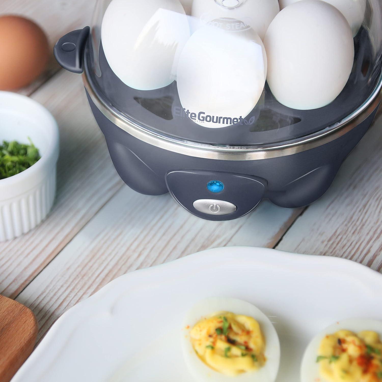 image:imageElite Gourmet EGC700M Rapid Egg Cooker 7 EasyToPeel Hard Medium Soft Boiled Eggs Poacher Omelet Maker Auto ShutOff Alarm 16Recipe Booklet BPAFree Seafoam 7 EggCobalt