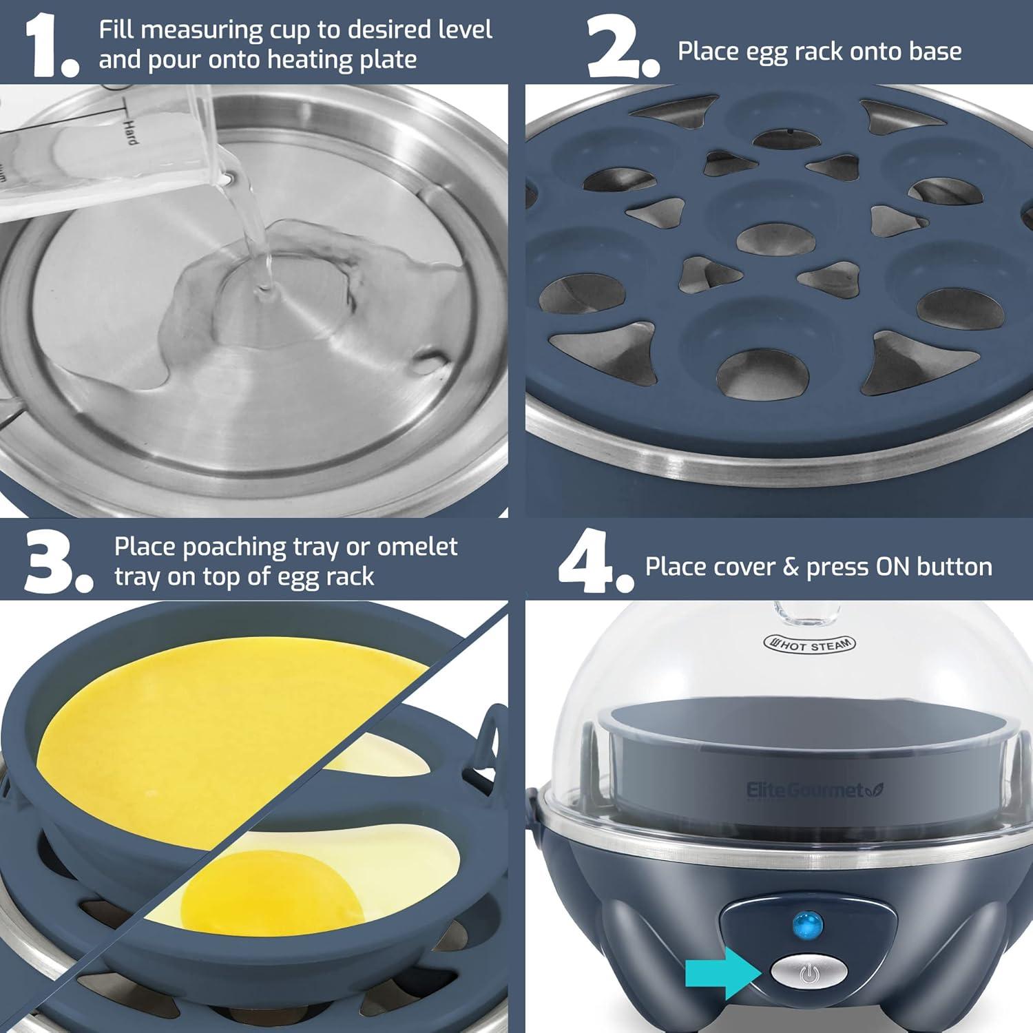 image:imageElite Gourmet EGC700M Rapid Egg Cooker 7 EasyToPeel Hard Medium Soft Boiled Eggs Poacher Omelet Maker Auto ShutOff Alarm 16Recipe Booklet BPAFree Seafoam 7 EggCobalt