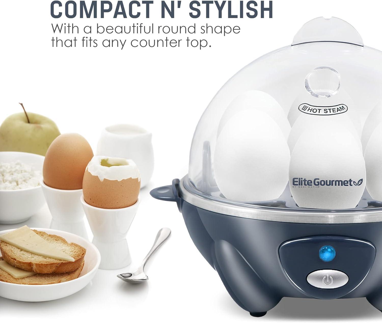 image:imageElite Gourmet EGC700M Rapid Egg Cooker 7 EasyToPeel Hard Medium Soft Boiled Eggs Poacher Omelet Maker Auto ShutOff Alarm 16Recipe Booklet BPAFree Seafoam 7 EggCobalt