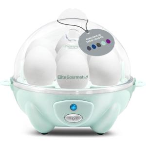 Elite Gourmet EGC700M# Rapid Egg Cooker, 7 Easy-To-Peel, Hard, Medium, Soft Boiled Eggs, Poacher, Omelet Maker, Auto Shut-Off, Alarm, 16-Recipe Booklet, BPA-Free, Seafoam, 7 Egg(Seafoam)